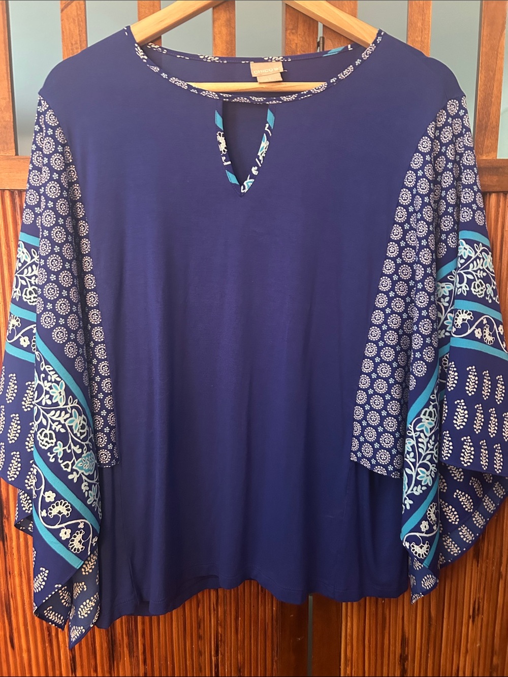 Chico's Blue Boho Flutter Batwing Sleeves Paisley